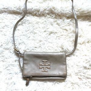 Tory Burch metallic gold foldover crossbody